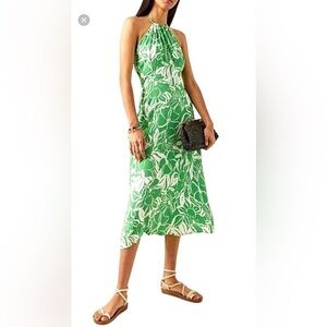 Faithfull the Brand Green and White Floral Halter Midi Dress